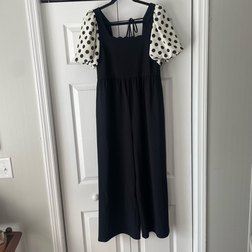 CROSBY by Mollie Burch Black and White Jumpsuit with Polka Dot Sleeves Size XS